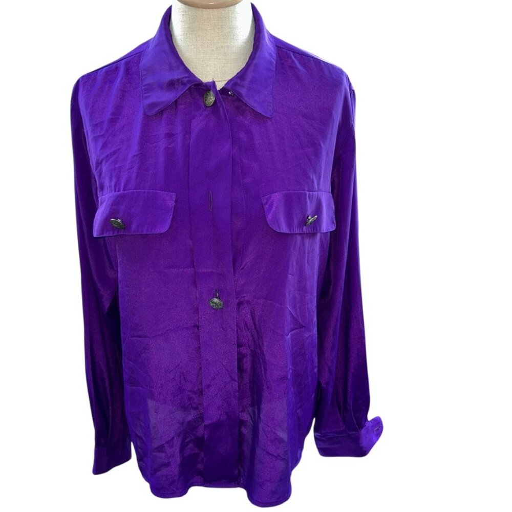 VIntage 90s Pierre Cardin purple silky double placard blouse top 4